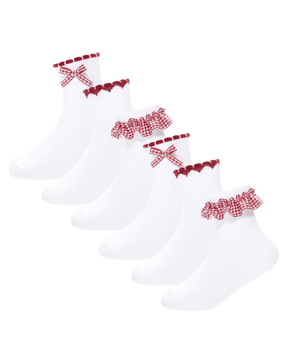Girls 6 Pack Gingham Lace Socks