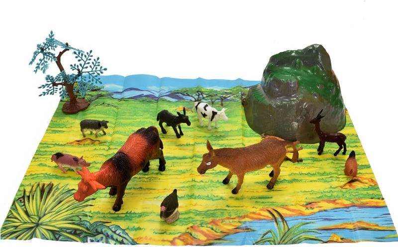 Kandy Toys 18 Piece Toy Farm/Dinosaurs Animal Play Set in Tub