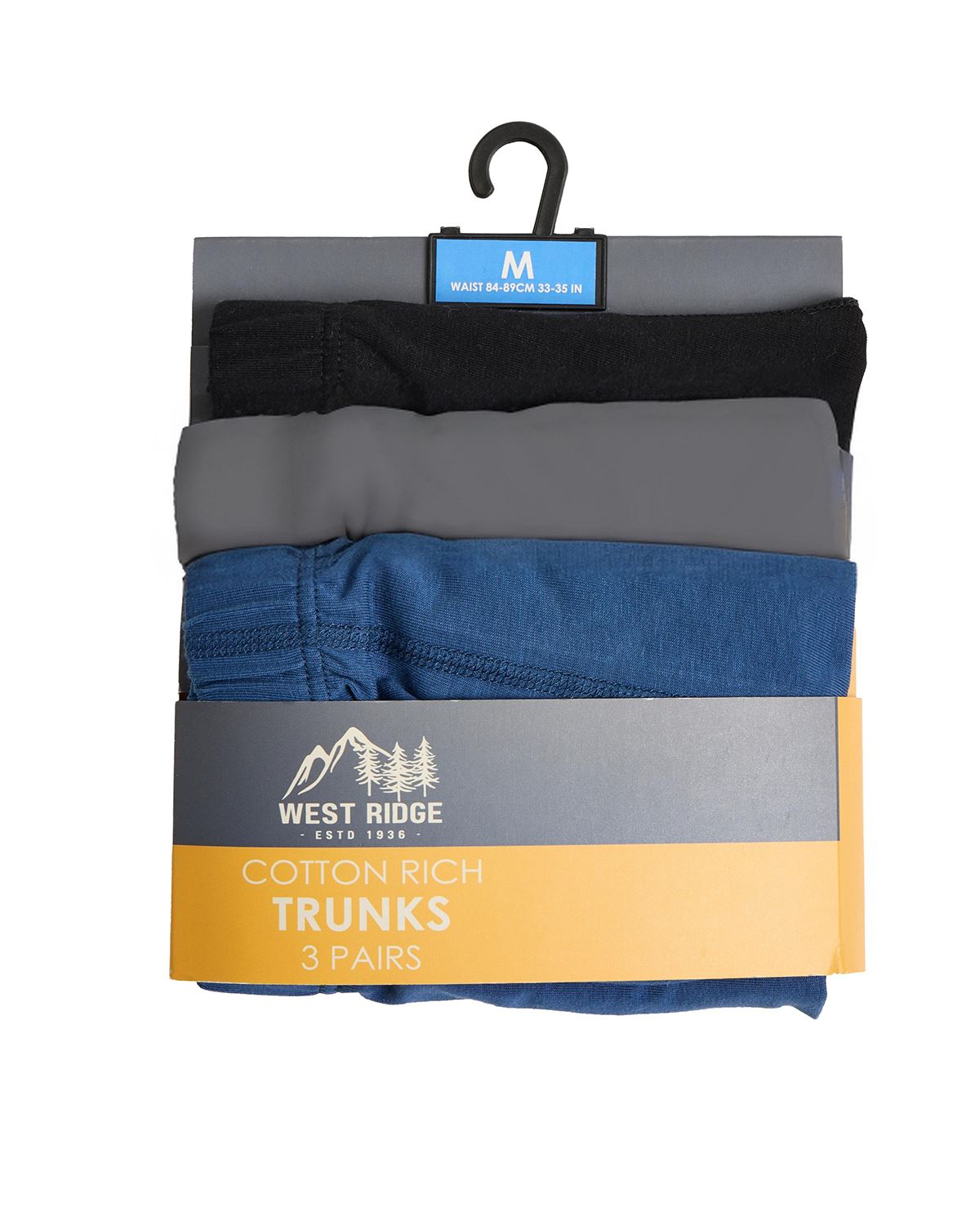 West Ridge Mens 3 Pack Cotton Rich Trunks