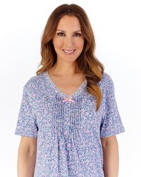 Slenderella Womens Multicoloured Floral 45" Short Sleeve Nightdress