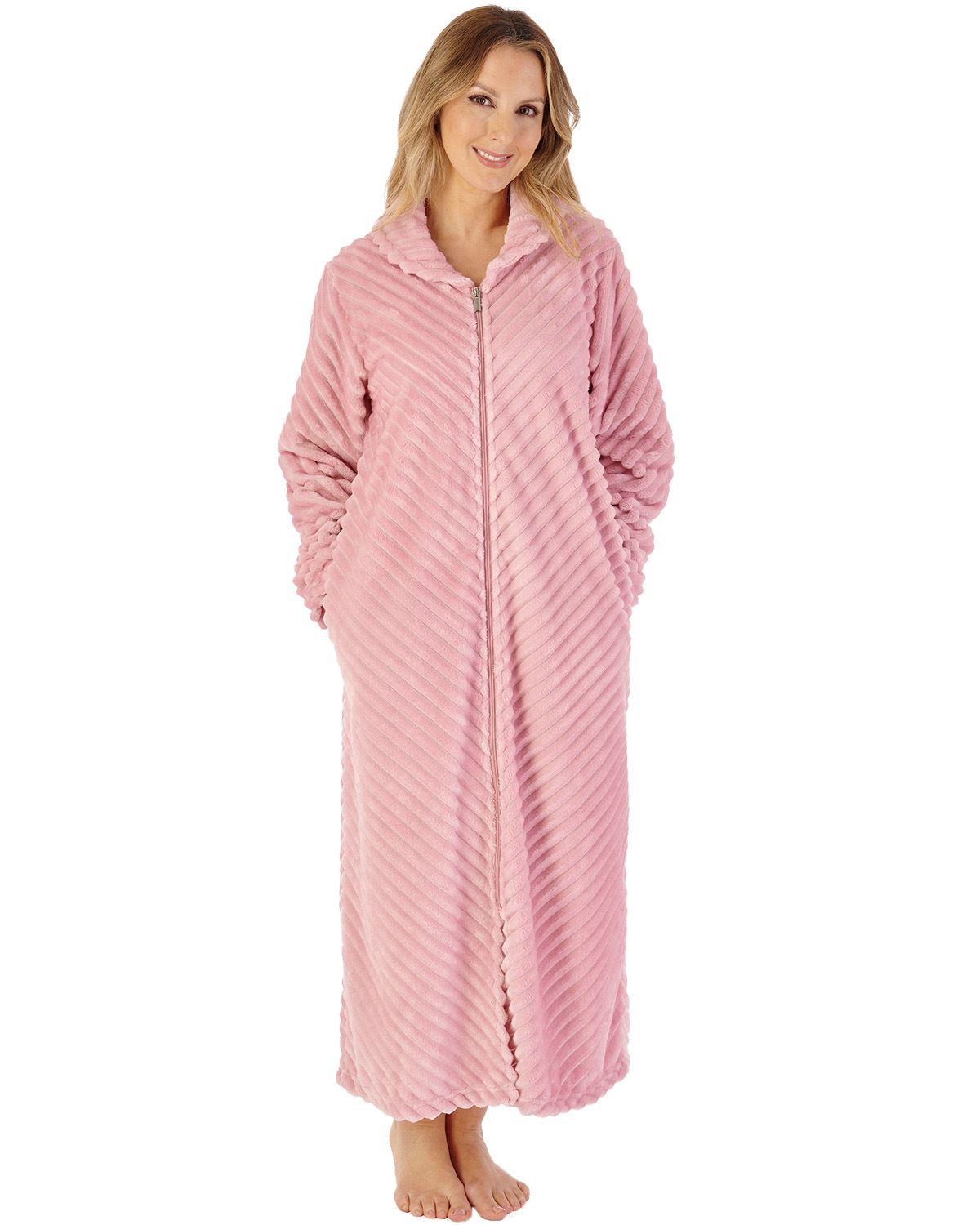 Slenderella Women Supersoft Rib Fleece 50" Zipped Housecoat