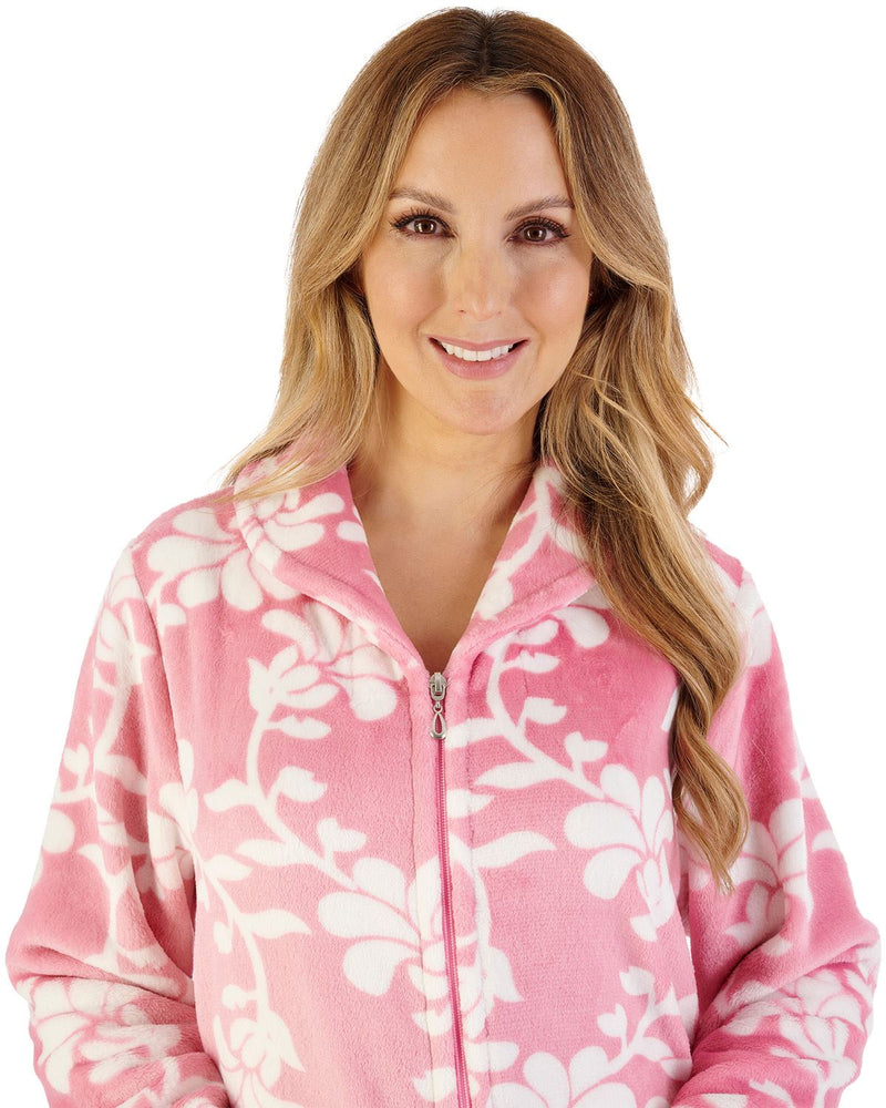 Slenderella Womens 46" Floral Flannel Fleece Zip Housecoat