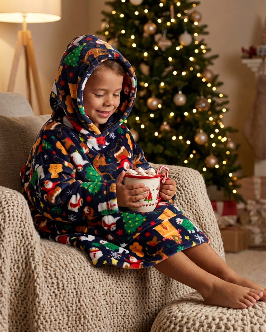 Huggable Kids Christmas Print Oversized Hoodie