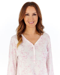 Slenderella Womens Outline Floral Cotton 45" Long Sleeve Nightdress