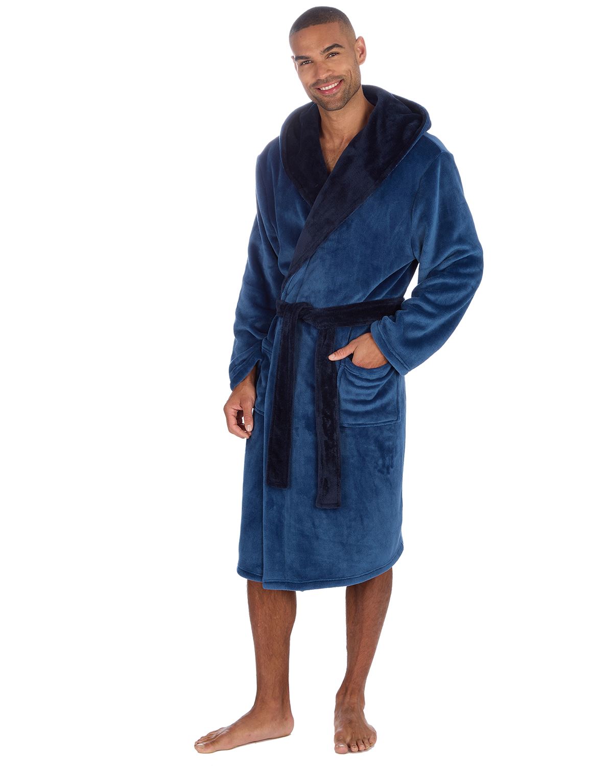 Huggable Mens Contrast Flannel Fleece Hooded Robe