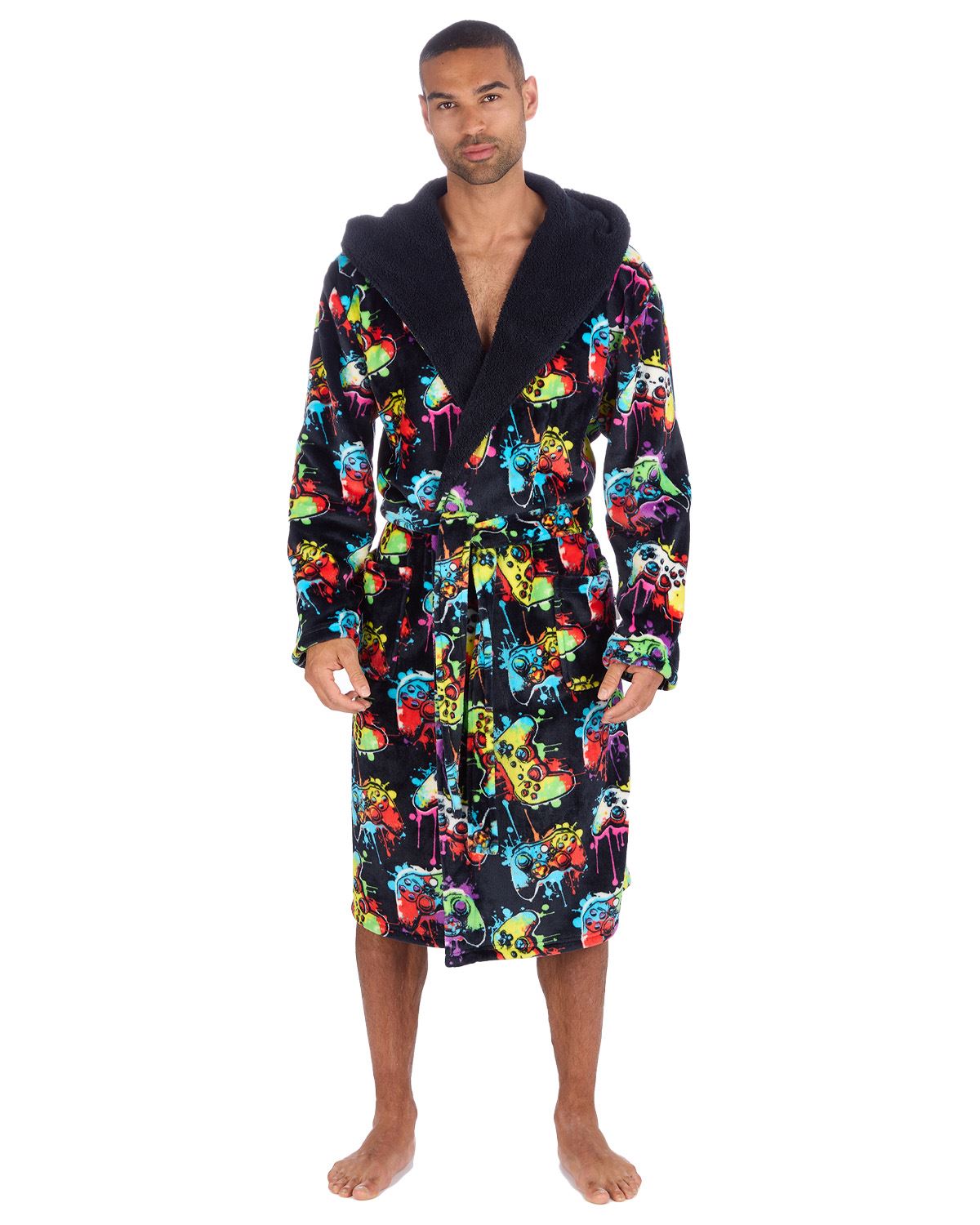 Huggable Mens Hooded Fleece Gamer Dressing Gown