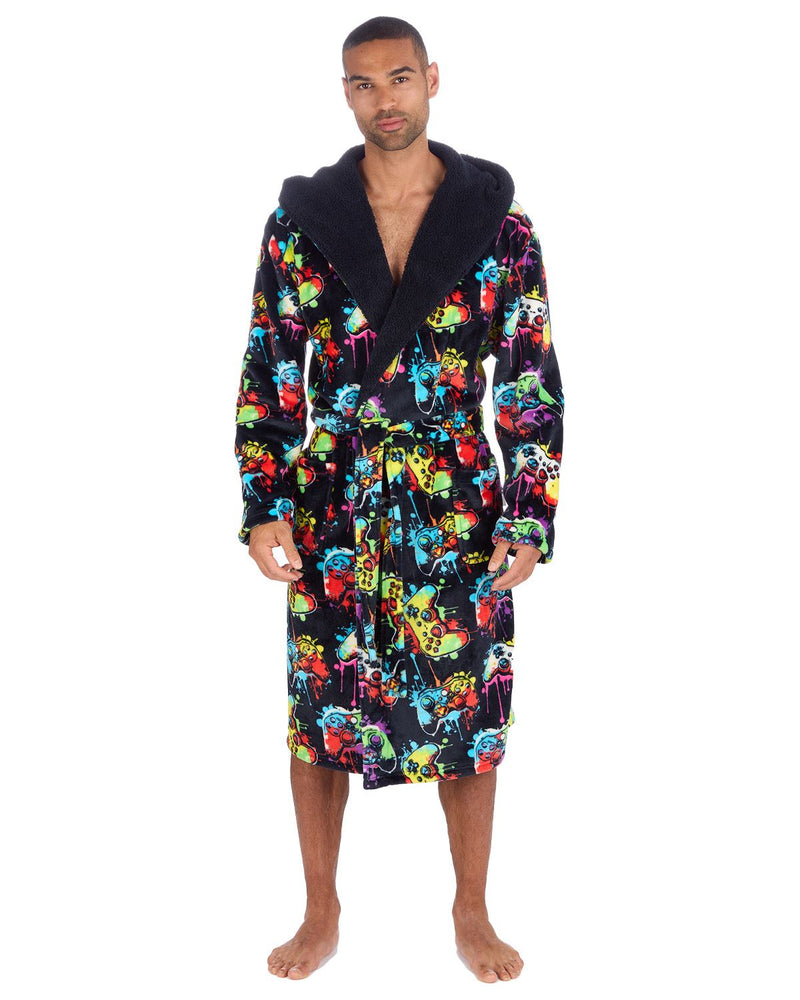 Huggable Mens Hooded Fleece Gamer Dressing Gown