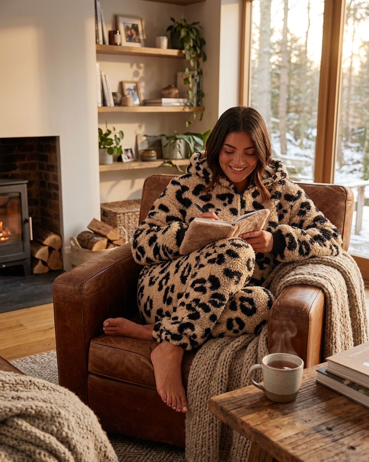 Loungeable Womens Leopard Print Borg Fleece Onesie