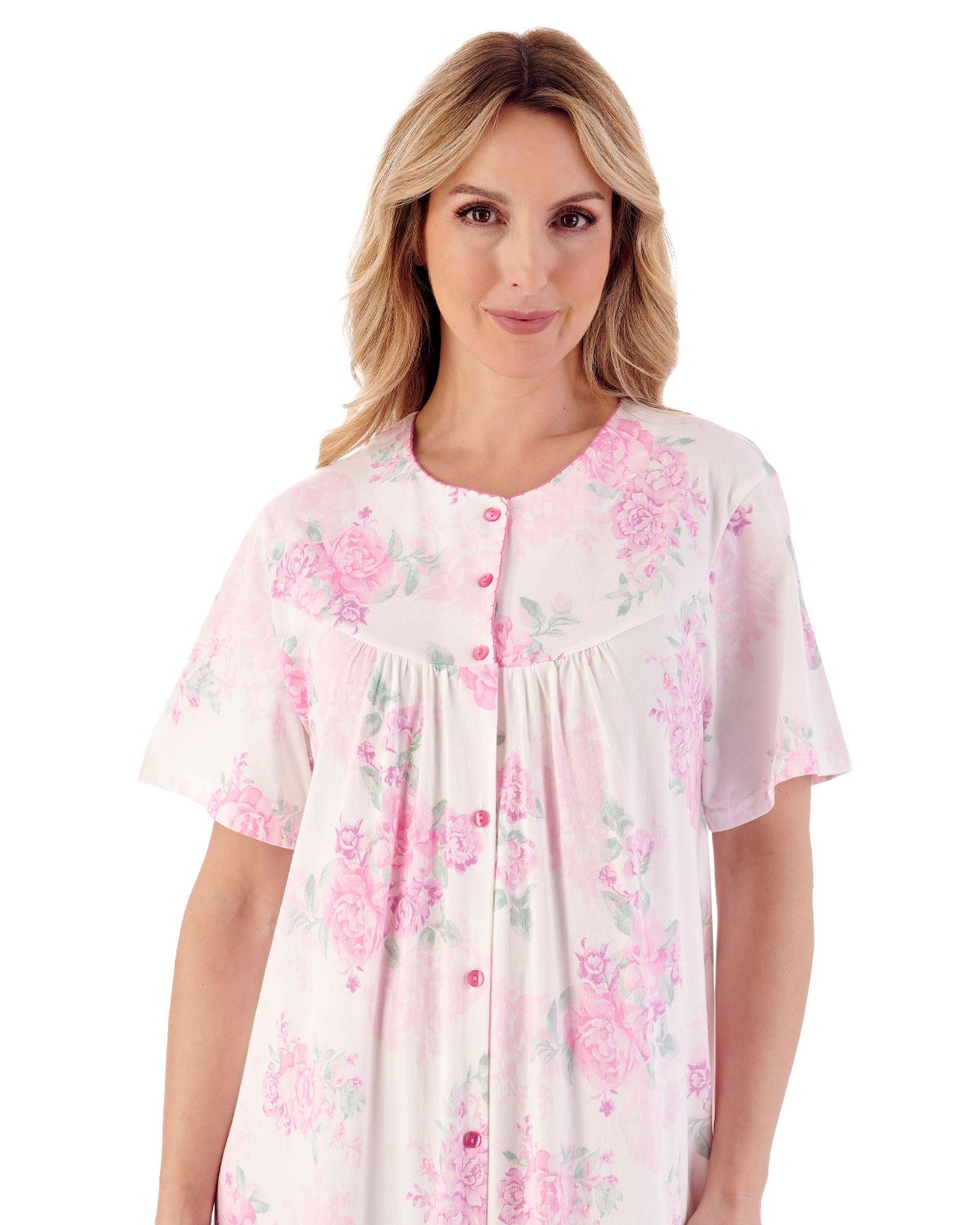 Slenderella Womens 46" Large Floral Short Sleeve Cotton Button Nightie