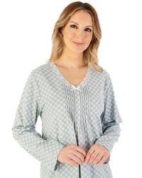 Slenderella Womens Geo Print 45" Jersey Long Sleeve Cotton Nightdress