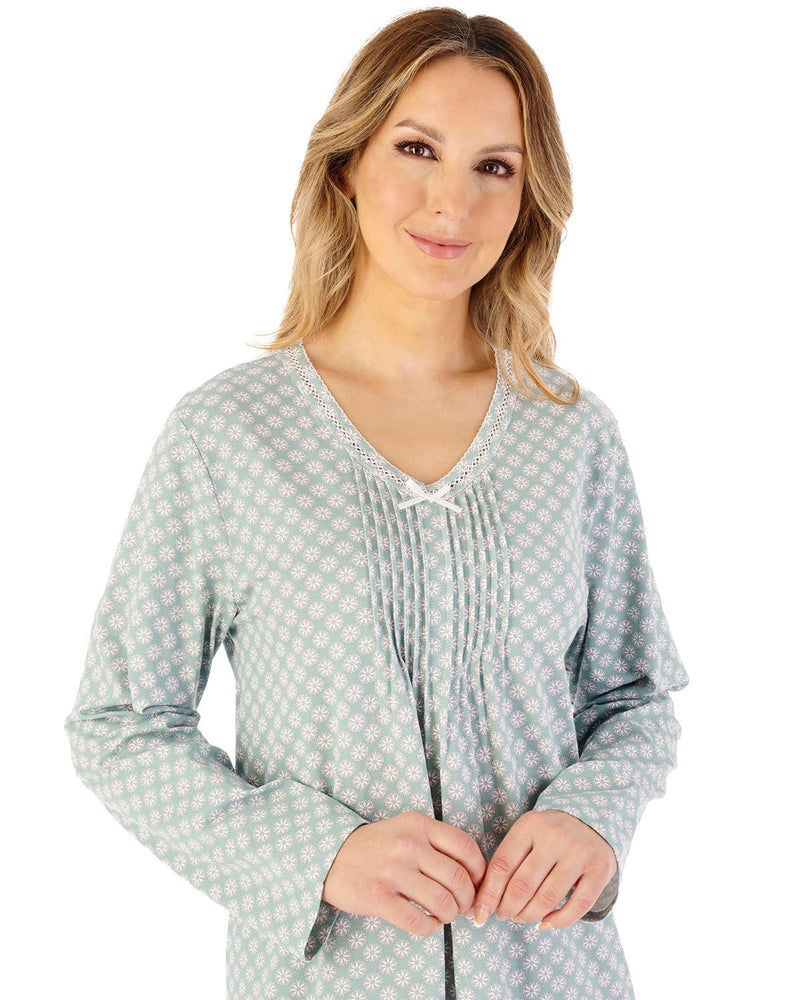 Slenderella Womens Geo Print 45" Jersey Long Sleeve Cotton Nightdress