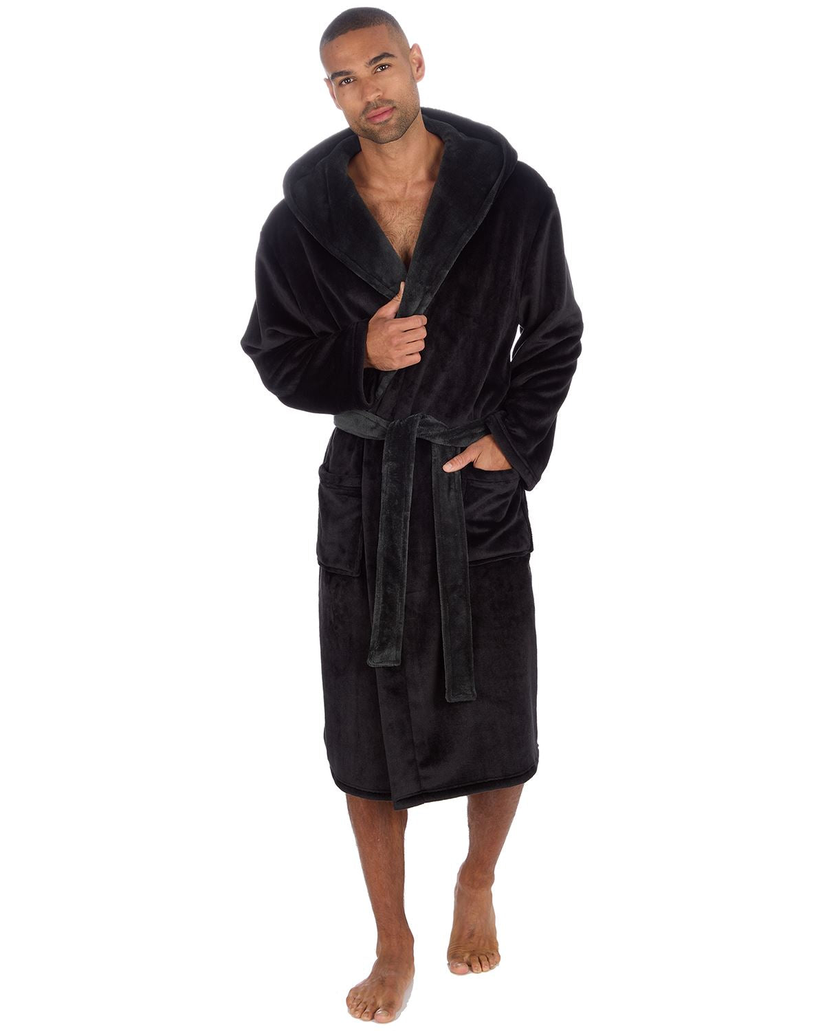 Huggable Mens Contrast Flannel Fleece Hooded Robe