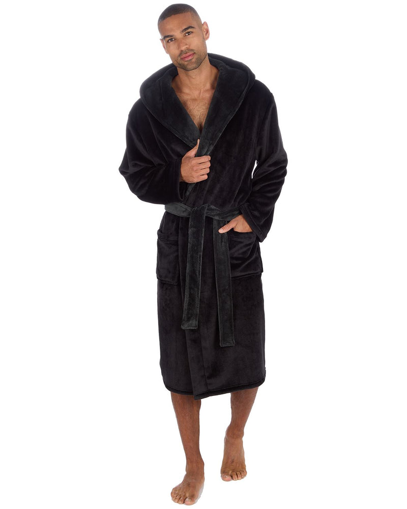 Huggable Mens Contrast Flannel Fleece Hooded Robe