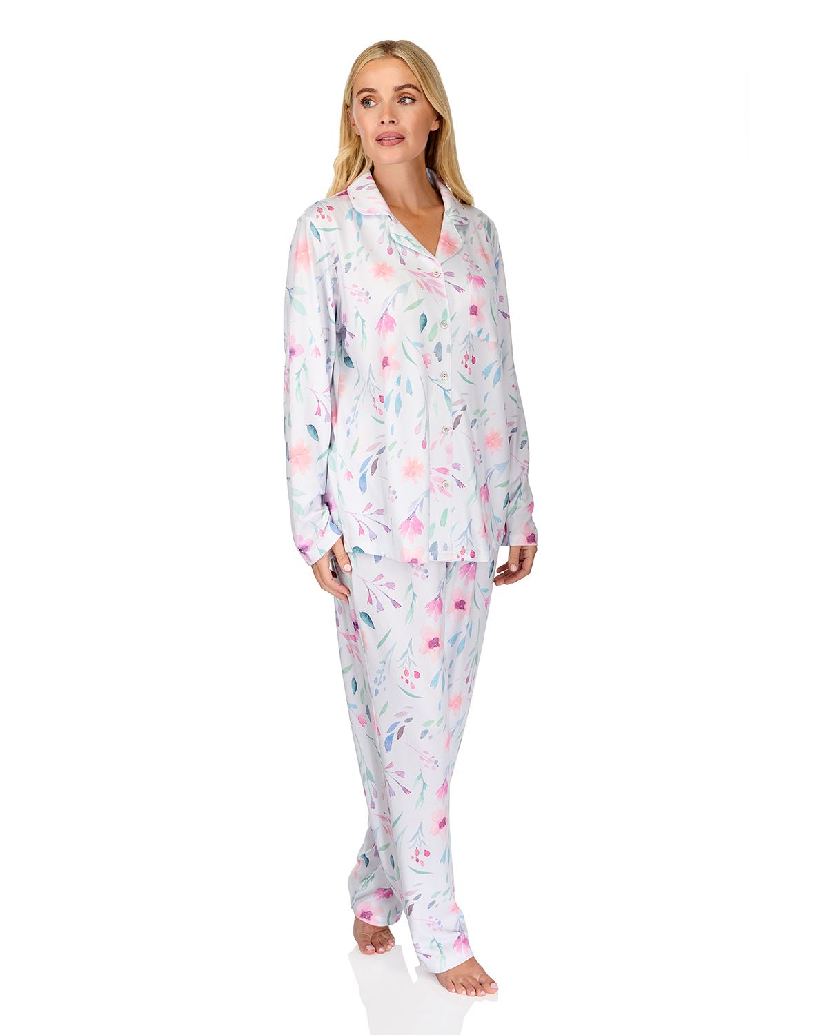 La Marquise Womens 'Watercolours' Long Sleeve Button Pyjamas
