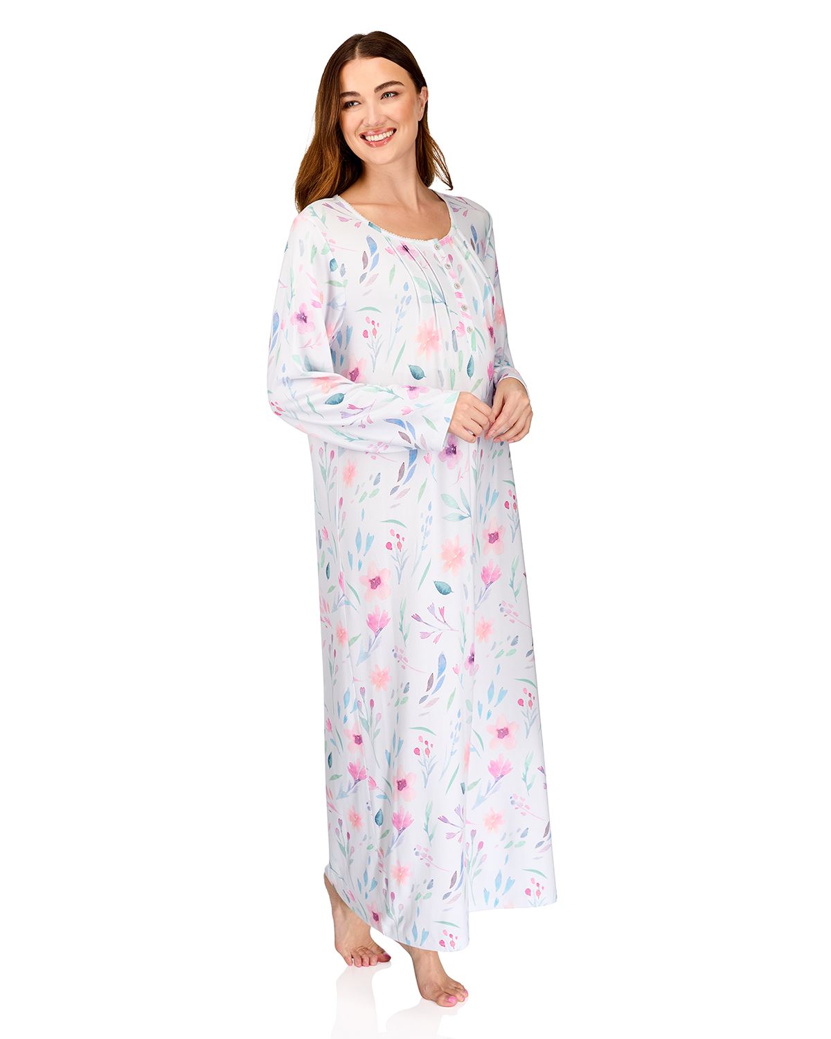 La Marquise Womens 'Watercolours' 43" & 50" Long Sleeve Jersey Nightie