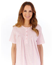Slenderella Womens Ditsy Berry Jersey 42" Short Sleeve Nightdress