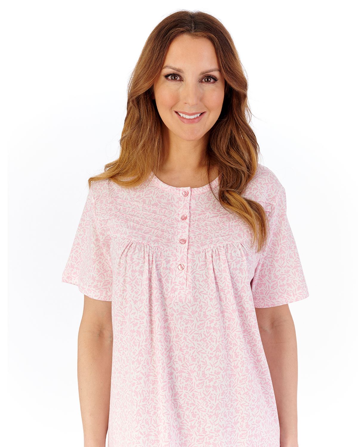 Slenderella Womens Ditsy Berry Jersey 42" Short Sleeve Nightdress
