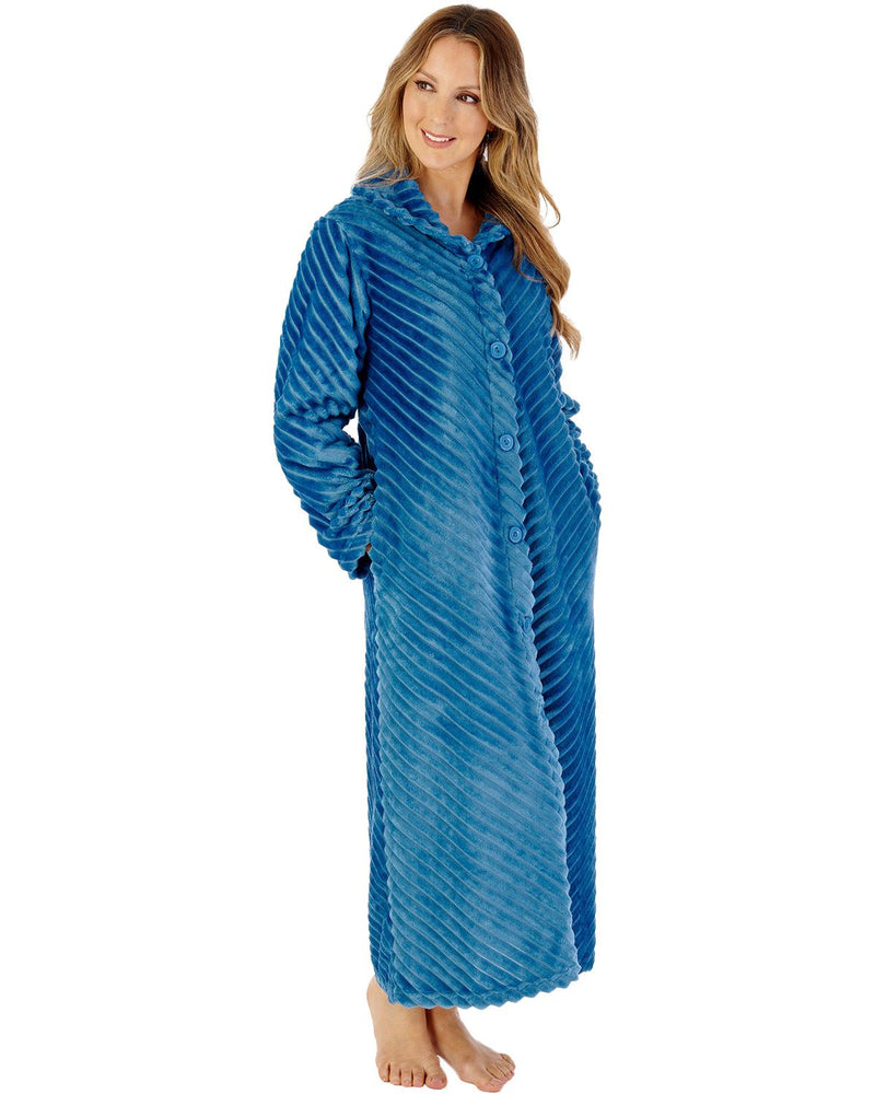 Slenderella Womens Supersoft Rib Fleece 50" Button Through Housecoat