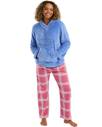 Indigo Sky Womens Fleece Top Check Wincey Pant Pyjamas