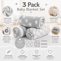 QT Baby 3 Pack Fleece Blanket Set