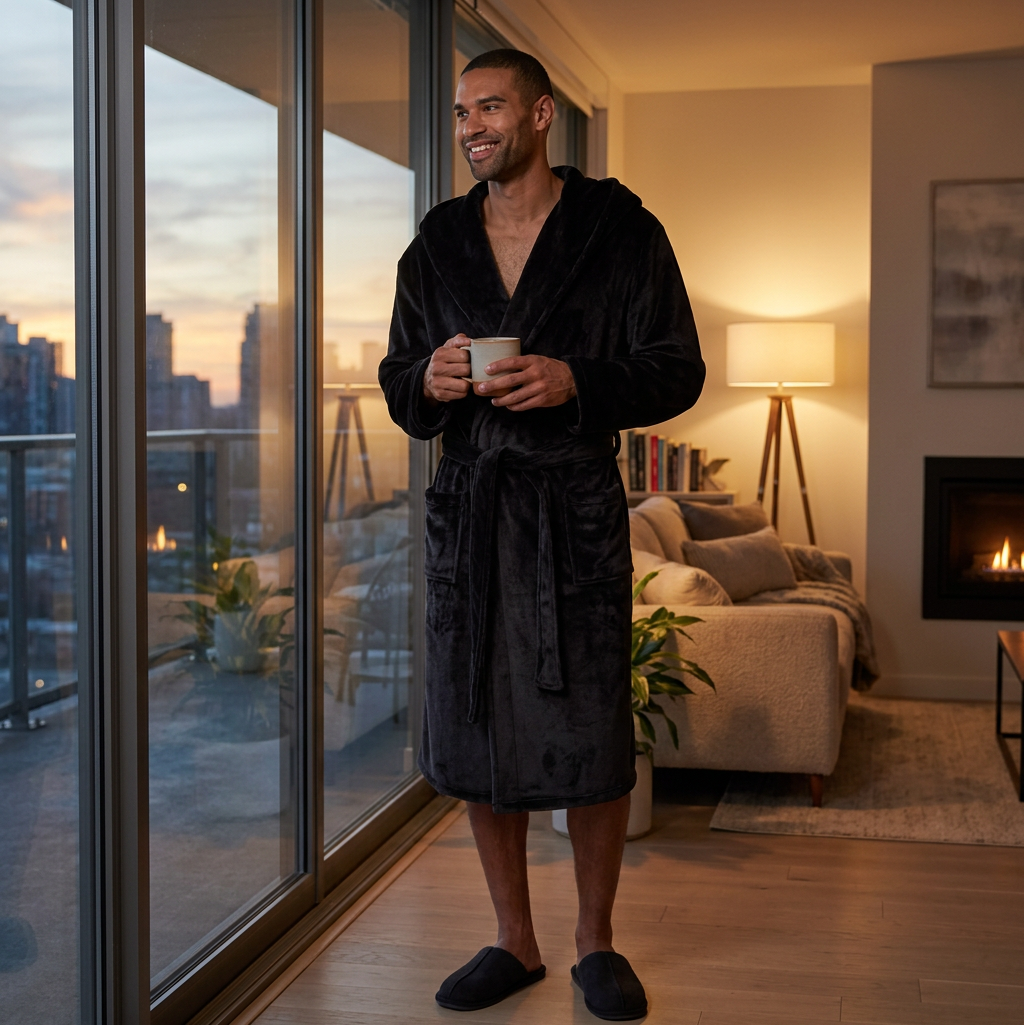 Slumber Hut Mens Polished Hooded Dressing Gown