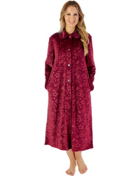 Slenderella Womens Embossed Crystal Fleece 46" Button Through Housecoat