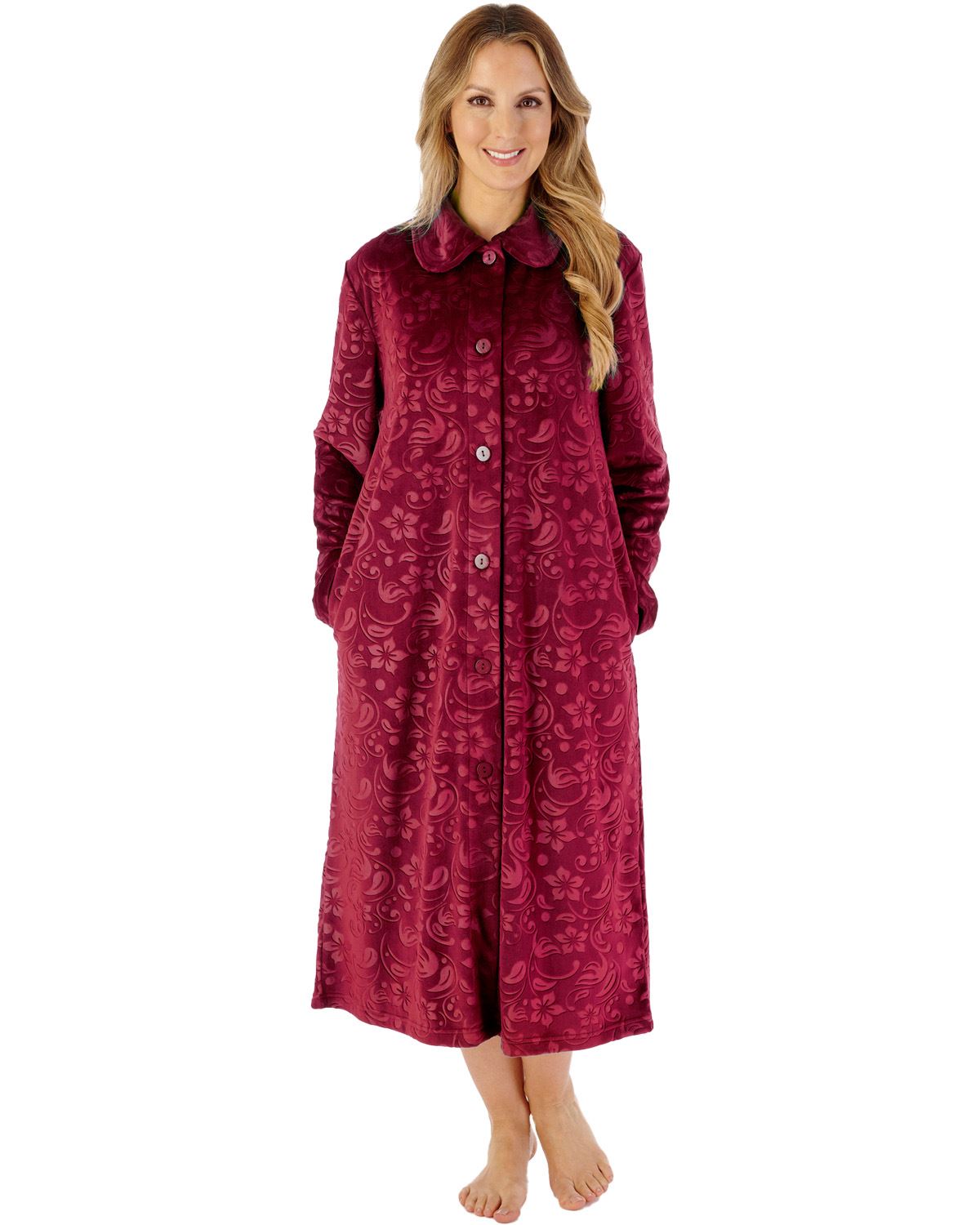 Slenderella Womens Embossed Crystal Fleece 46" Button Through Housecoat