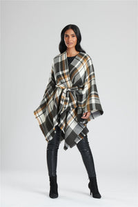South Beach Womens Check Belted Waist Poncho
