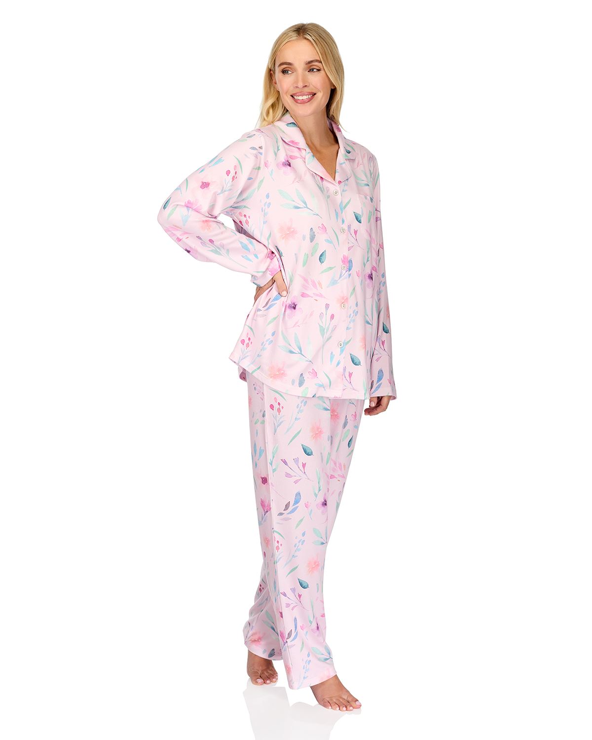 La Marquise Womens 'Watercolours' Long Sleeve Button Pyjamas