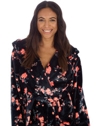 Forever Dreaming Womens Plush Floral Print Hooded Robe