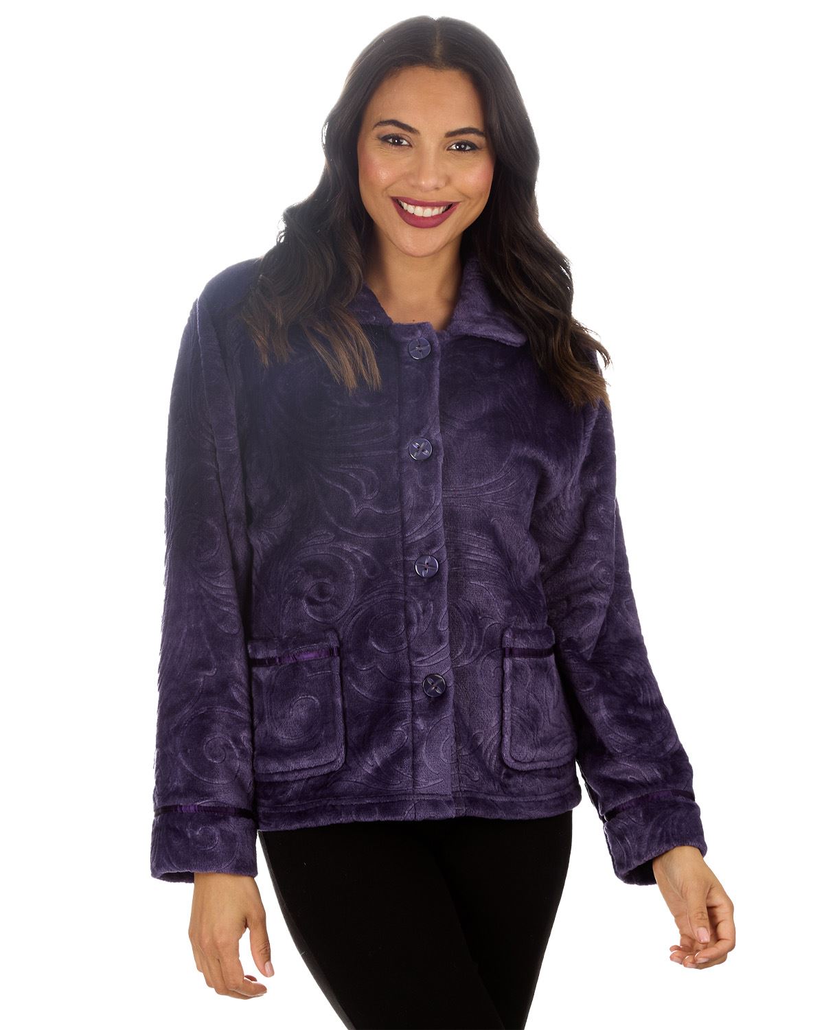 Countess Christie Womens Embossed Button Bed Jacket