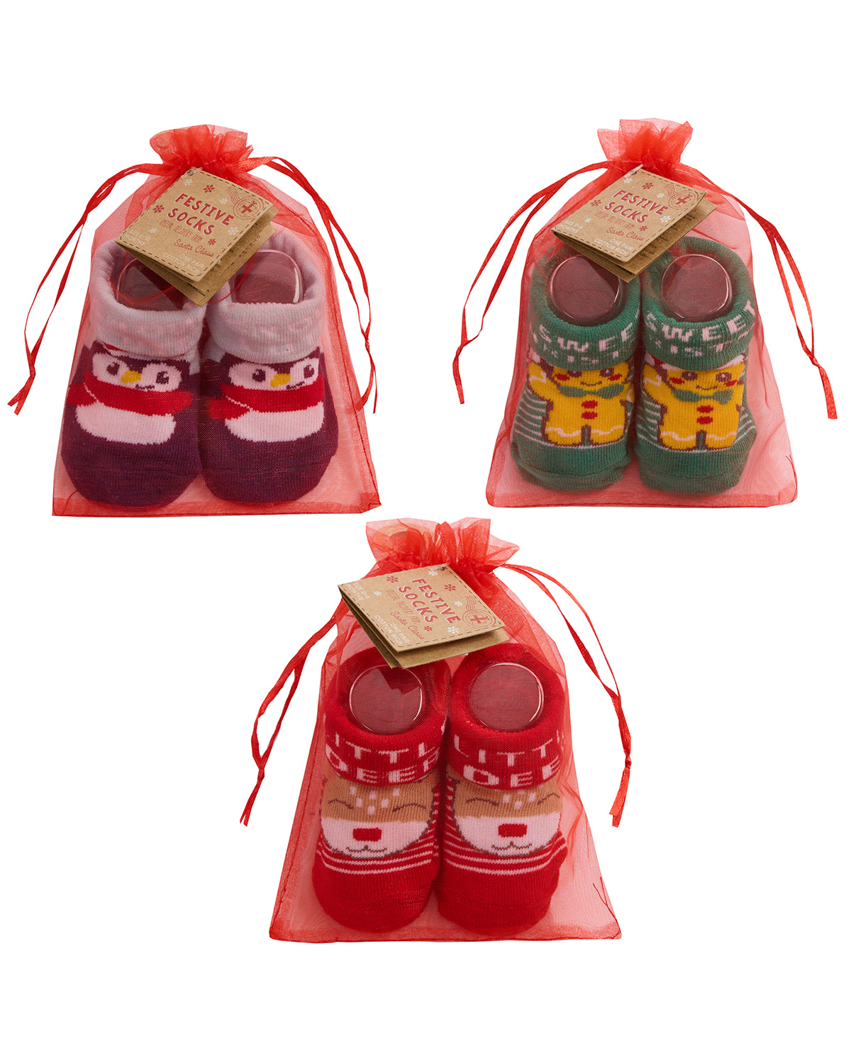 Festive Socks 3 Pairs Baby Xmas Cotton Rich Socks In Bag