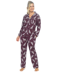 Foxbury Womens Button Through Jersey Cotton Long Pyjamas