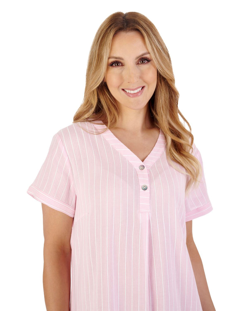 Slenderella Womens Textured Stripe Short Sleeve Nightie