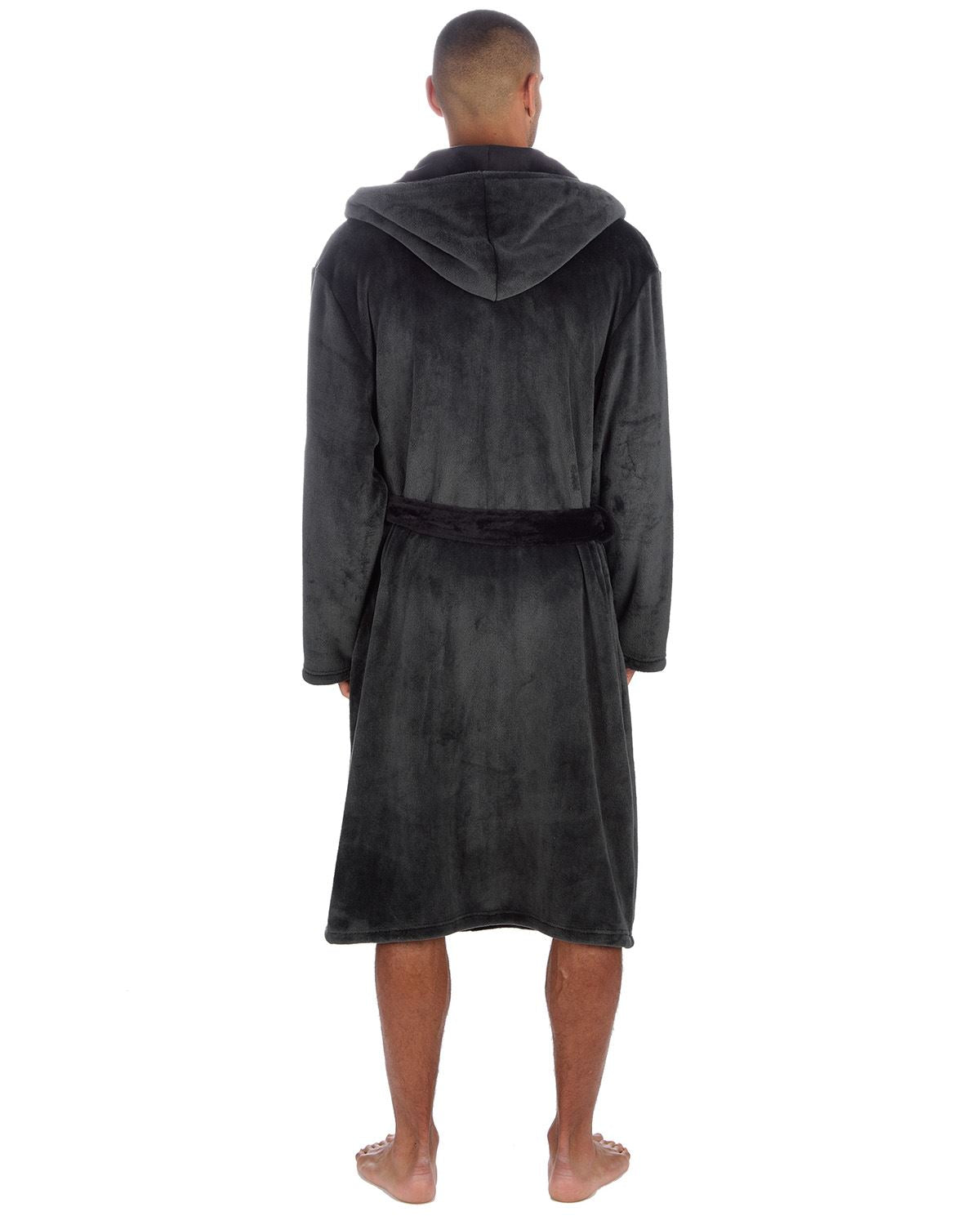 Huggable Mens Contrast Flannel Fleece Hooded Robe