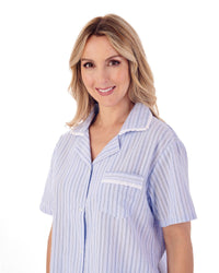 Slenderella Womens Classic Stripe Seersucker Woven Tailored Pyjama Set