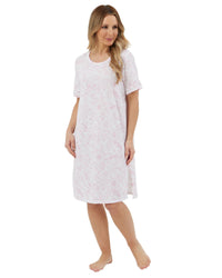 Marlon Womens 36" Sketch Floral Jersey Short Sleeve Nightie