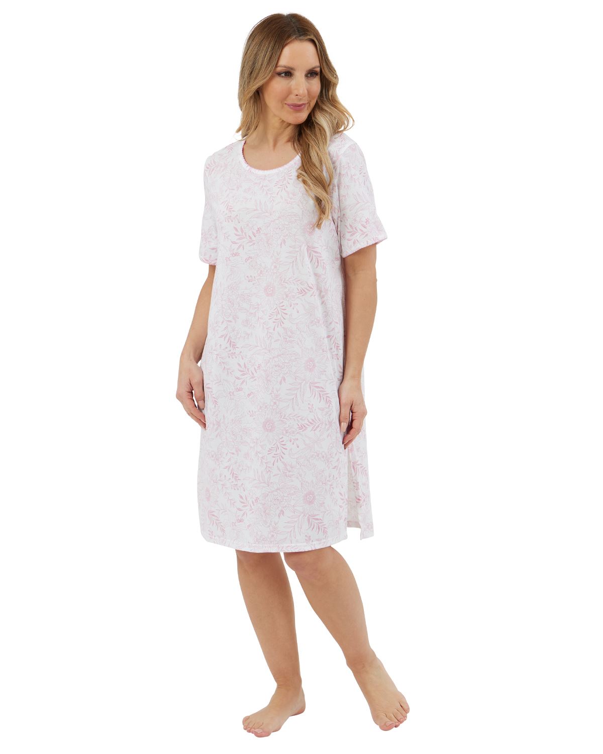 Marlon Womens 36" Sketch Floral Jersey Short Sleeve Nightie