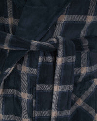 Walker Reid Mens Navy Check Coral Fleece Robe