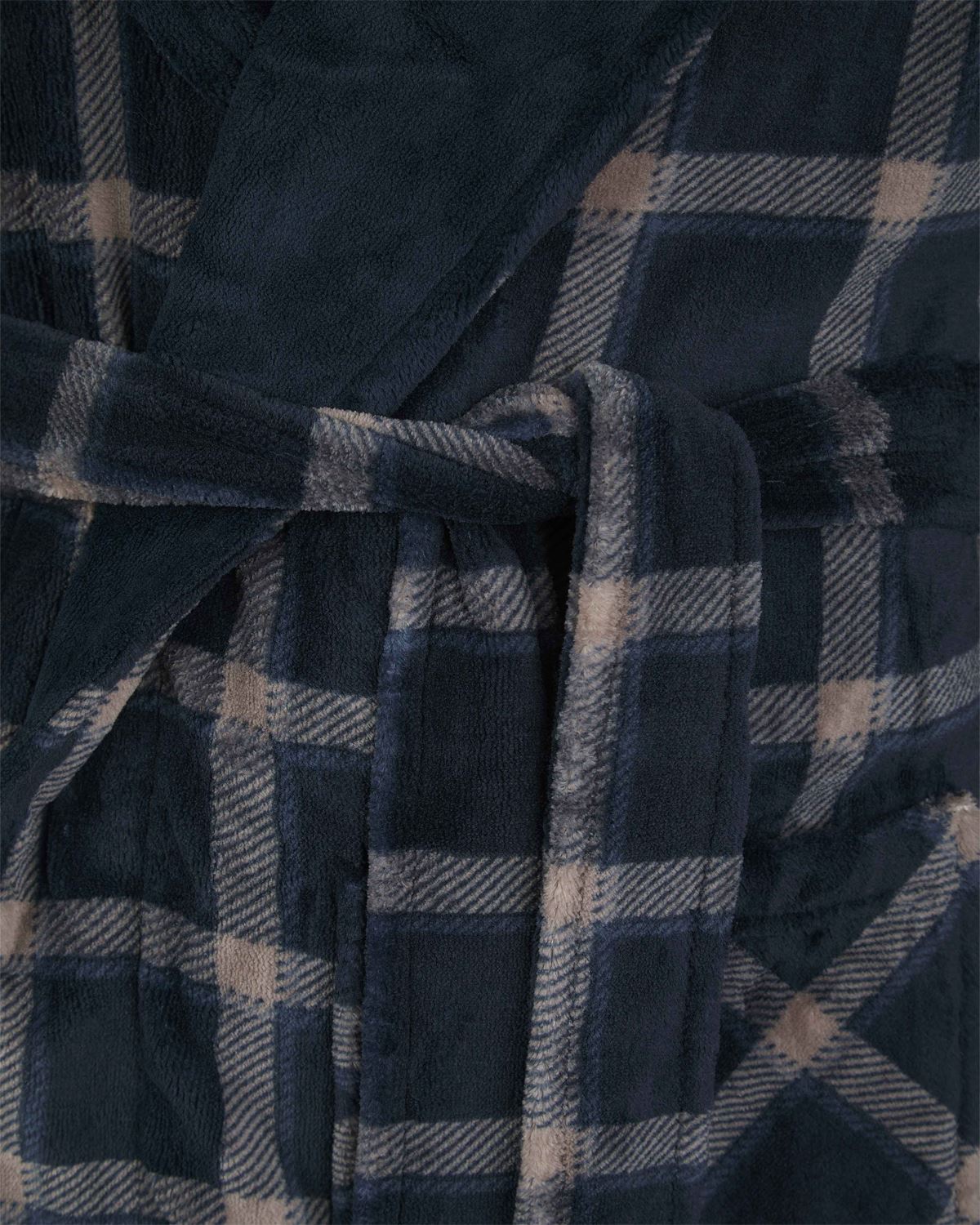 Walker Reid Mens Navy Check Coral Fleece Robe