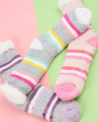 Forever Dreaming Womens Sherpa Lined Striped Fleece Lounge Socks