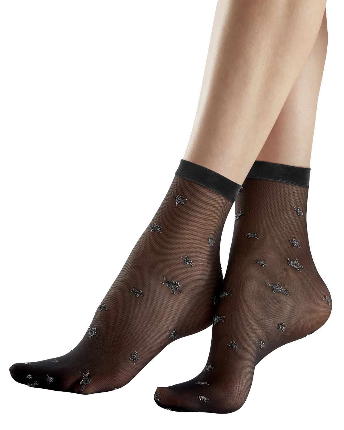 Pretty Polly Womens Black Sparkle Star Anklet Socks