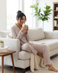 Loungeable Womens Marl Brushed Rib Buttoned Pyjamas