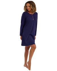 Indigo Sky Womens Bright Animal Trim Plain Nightdress