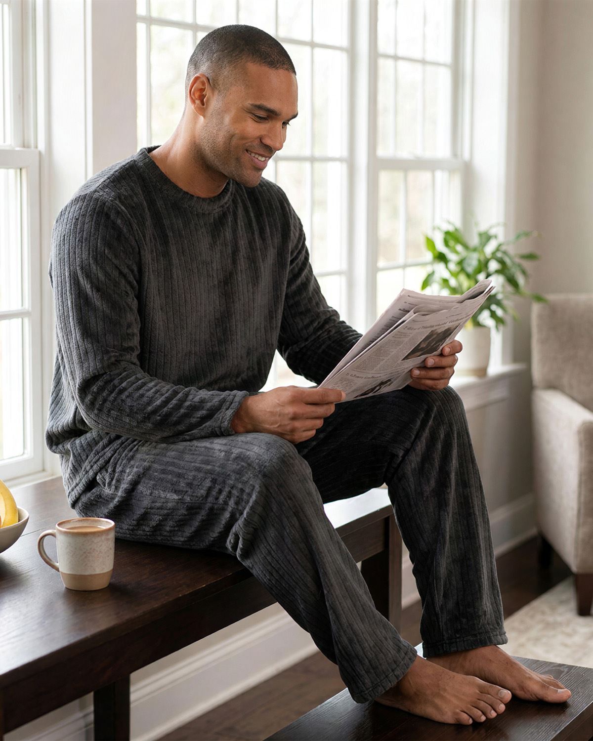Cargo Bay Mens Ribbed Stripe Fleece Lounge Set