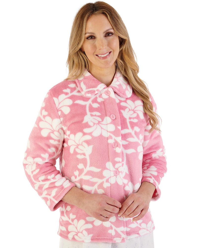 Slenderella Womens 3/4 Sleeve Floral Flannel Fleece Bedjacket