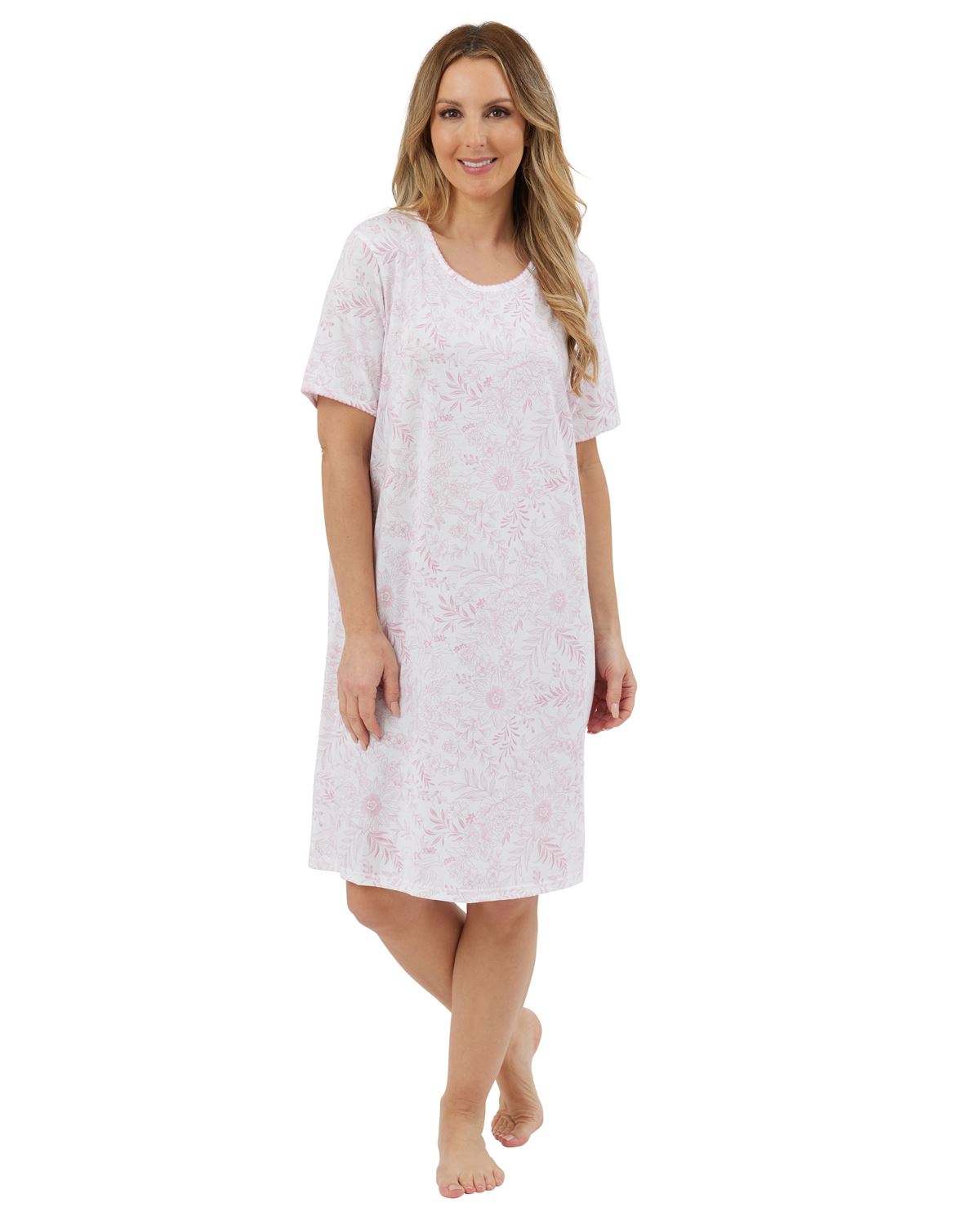 Marlon Womens 36" Sketch Floral Jersey Short Sleeve Nightie