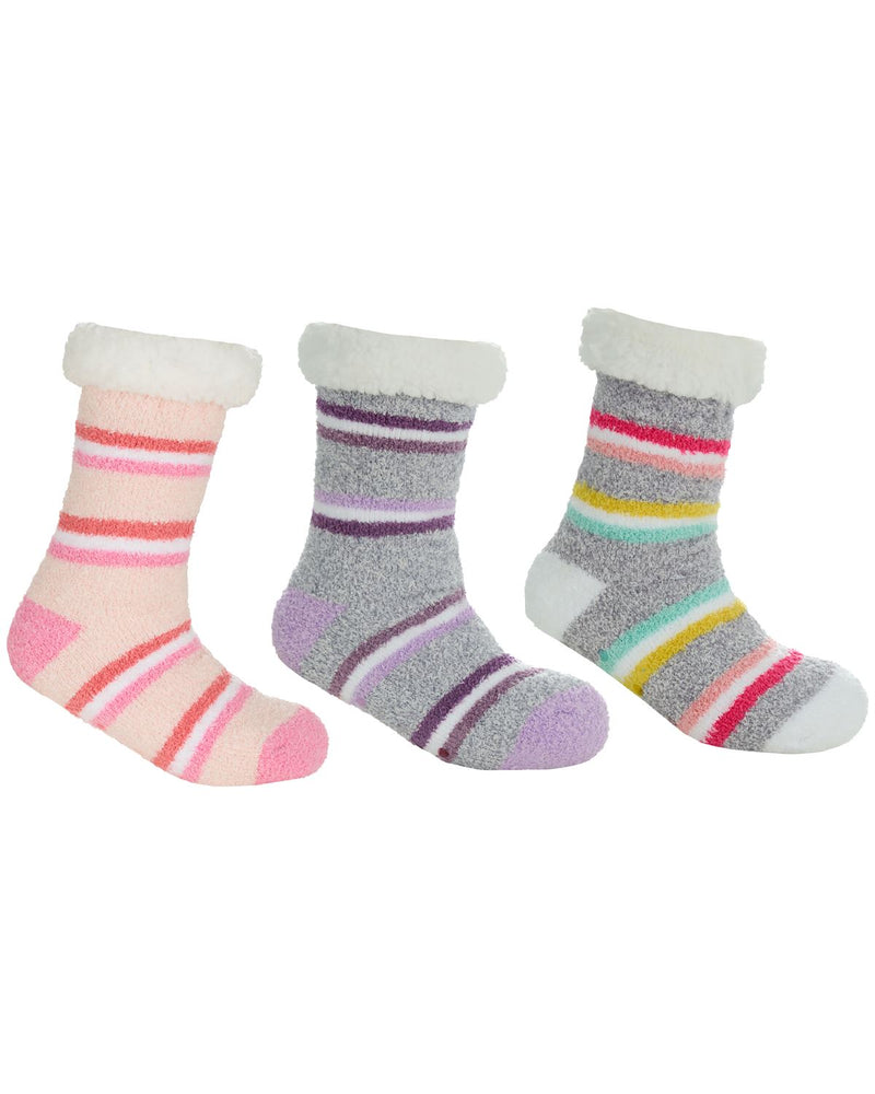 Forever Dreaming Womens Sherpa Lined Striped Fleece Lounge Socks
