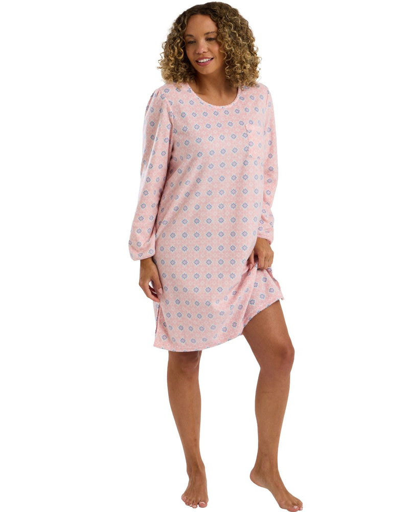 Indigo Sky Womens Fleur Geo Polished Fleece Nightshirt
