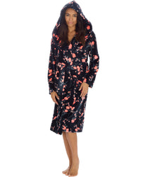 Forever Dreaming Womens Plush Floral Print Hooded Robe